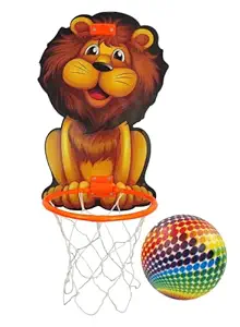 First Play Basket Ball for Kids I Wall Mounted Basketball Hoop I Toys for Boys and Girls I Basketball Game Set with Hanging Board I Indoor and Outdoor Games I Birthday and Return Gift (Lion)