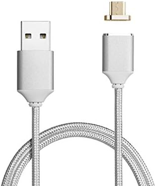 Qprods - USB magnetic charging cable. Micro USB connector V2.0 for Android phones, Samsung, HTC, Nokia. Nylon Braided. LED charging. High Speed charging Data transfer. 100 CM. Silver
