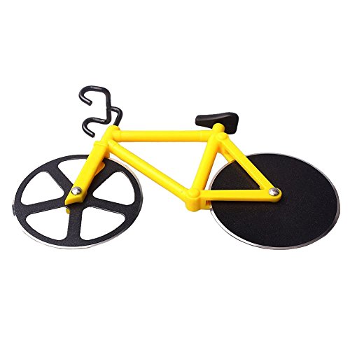 SSSC Edelstahl-Fahrrad-Pizza-Messer-kreativer Kuchen-Messer-Stück-Rad-Scherblock (YELLOW) - 5