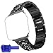 Produktbild Qianyou Kompatibel Apple Watch 1/2/3/4 Metallarmband 42MM 44MM, Diamant Damen Ersatzband Elegant Strass Armbänder Kristall Edelstahl Gliederarmband Verbinder verstellbar Armband 155-200mm Schwarz
