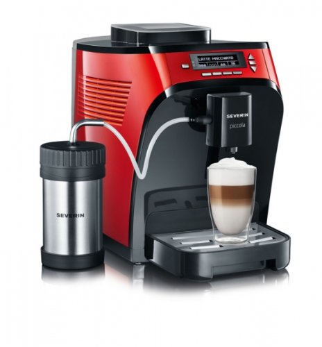Severin KV 8062 Kaffeevollautomat "Piccola premium" (Inklusive Thermo-Milchbehälter, Cappuccinatore) rot metallic / schwarz