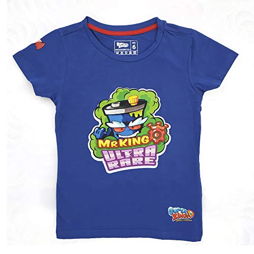 Super Zings - Camiseta Oficial de niño Manga Corta Profesor K Blanca (Mr King Azul, 6-7 años)