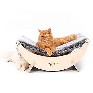 WildStyle Pets (Moon Cat Bed), Cats Bed, Kitten Bed, Indoor & Outdoor, Detachable Wooden Frame, Elevated Pet Bed, Grey Fur Fabric
