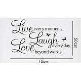 Hanmero Wandwelt Love every moment Laugh every day Live beyond words 0.00 cm mit 2 x Spruch Aufkleber butterfly wall für home-office, Kinderzimmer, Wandtattoo, corp Türfototapeten Fototapete Tapete Geburtstag für Jungen und Mädchen(70 cm x 50 cm, bk) - 2