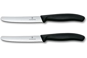 Victorinox Swiss Classic set 2 coltelli da tavola seghettati, coltelli da pane, 11 cm, acciaio inox, lavabile in lavastoviglie, Swiss Made, Nero