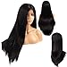 Price comparison product image Ivan Cosmetic Straight Wig 24 inch Dark Brown Synthetic Lace Front Kanekalon Fiber High Temperature Resistant 250% Density Wigs With Baby Hair Pre Plucked Hair For All Skins Women. (24", Dark Brown,6inch large lace)