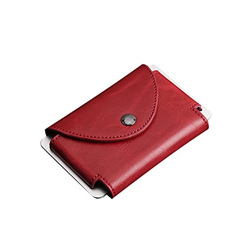sciuU Cartera Tarjeta de Crédito, Cartera de Aleación de Aluminio Multiuso Bolsillos, Cuero PU Exterior Rojo