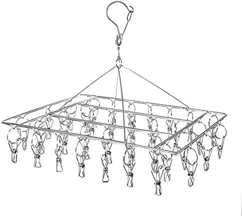 whatUneedLaundry Clothesline Hanging Rack, Stainless Steel Drying Clothes Hanger, Multiple Function Windproof Pegs Hook for Drying/Socks/Underwear/Clothes/Towels (36 Pack)