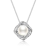 J.Vénus Kette Damen Kleine Perle Halskette 925 Sterling Silber Zirkonia Anhänger