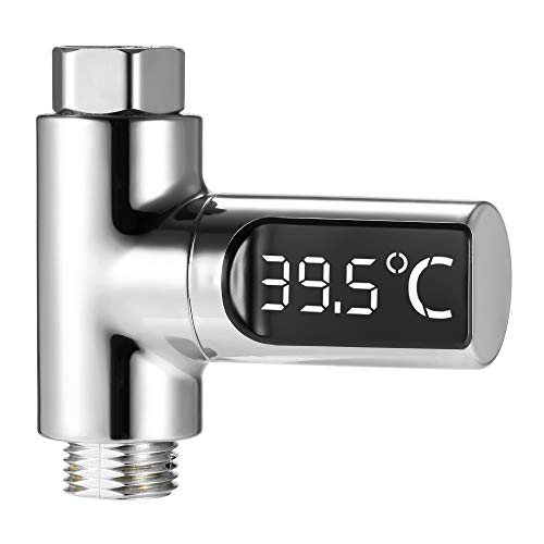 Preisvergleich Produktbild Nishore Wasseruhr, LED Digital 5~85 ° C Duschthermometer Echtzeit Wasserdurchfluss Temperaturüberwachung mit 360 ° drehbarem Bildschirm Badethermometer