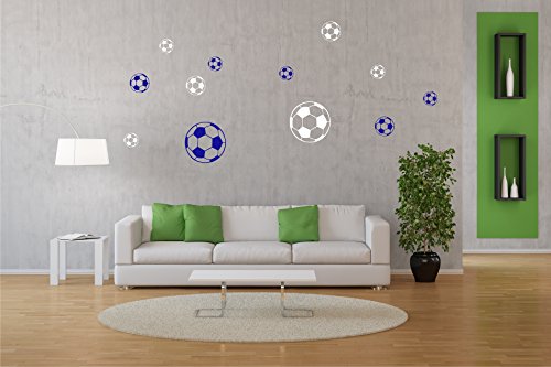 Ball Bälle 12er Set - Fussball - Vereinsfarben (blau-weiß) Wandtattoo Aufkleber