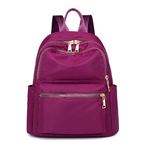 Women's Waterproof Multi-Pocket Casual Backpack Shoulder Bag Casual Day Pack Nylon Bags Travel School Bag Laptop Rucksack (Purple)