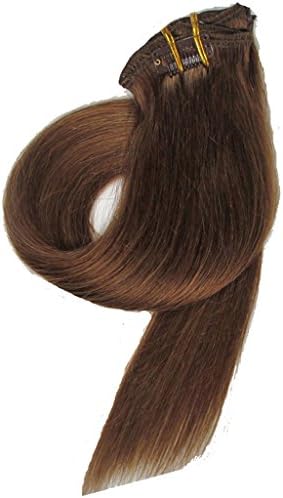 Queen Wig 20" Straight Clip in Remy Human Hair Extensions 7pcs 70g 8# Ash Brown