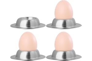 Salubohum 4 Coquetiers, empilables, Ronds, en Acier Inoxydable, polis, adaptés au Lave-Vaisselle, avec Un Support à œufs de 1,8 centimètre de Hauteur (8,5 * 8,5 * 1,8 cm) (Argent)