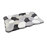 Flauschiger Grau - Schwarz - Weißer Badteppich 50 x 80cm - Badvorleger, Badematte in Steinoptik aus Microfaser
