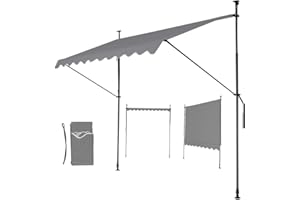 Mingone Klemmmarkise Balkon Markise Wasserdicht Sonnenschutz Balkon ohne Bohren Freistehende Faltmarkise Markise mit Handkurbel, Grau 300x120cm