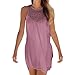 Produktbild  Loveso Frauen Damen Kurzarm Elegante Casual Lose Spitze Durchbrochen T-Shirt Kleid Chiffonkleid Sommer Minikleid (Rosa_B, 2XL)