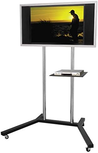 Ultimate Mounts Twin Pole Exhibition Display Trolley Stand with Shelf for up to 60 inch LED/LCD/Plasma TVs - Chrome and Black