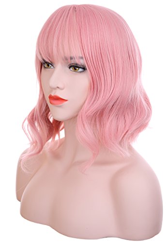 Hxhome Short Curly Wig Sexy Lady Short Bob with Fringe Wave Full Lace With Wig Cap for Women Cosplay Party