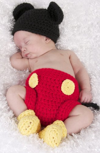 Photography Prop Baby Costume Cute Crochet Knitted Hat Cap Girl Boy Diaper Shoes Mouse