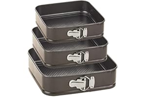 ARIANA HOMEWARE® Set of 3 Non-Stick Square Cake Tins Springform with Removable Bottoms and Metal Handles Loose Base Leakproof Baking Pan Tray Perfect for Cakes and Cheesecake – Sizes 24/26/28 cm