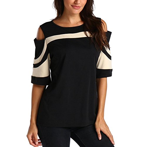 DAYSEVENTH Women's Cold Shoulder 3/4 Sleeve Sweatshirt Tops Blouse Shirt (Small, Black-C)