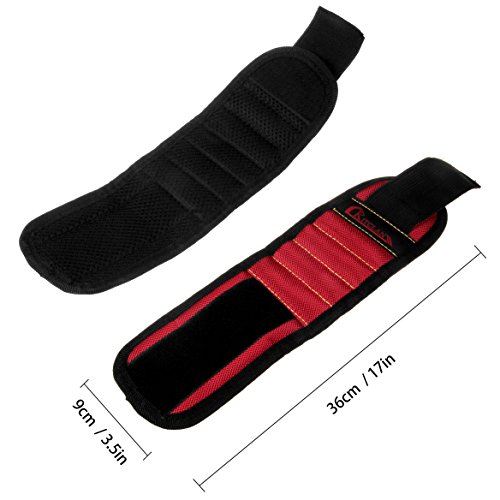 Magnetisches Armband, Kitclan Magnetarmband mit 5 starken Magneten, verstellbares Klettband zum Halten von Werkzeugen, Schrauben, Nägel, Schrauben, Bohren Bits und Kleinwerkzeuge usw. (1 Stück, Rot) - 4