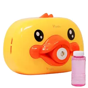 VikriDa Yellow Duck Face Bubble Camera Toys for Kids, Toddler with Music and Lights