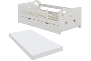 Oskar-Store Vitalispa Letto per bambini Jessica, Bianco, 70x140 cm con cassetto e materasso