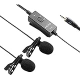 Movo LV20 Dual Capsule Battery-Powered Lavalier Clip-on Omnidirectional Condenser Interview Microphone for Cameras, Camcorders and Recorders (TRS 3.5mm Plug)