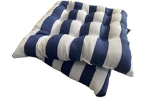 REINO MANSIDI Pack de 2 Cojines para Sillas Acolchados de Rayas 40 x 40 cm, Relleno de Algodón 5cm de Altura, Cojin de Silla Ideal para la Decoracion de Terrazas, Comedor y Jardines (Azul)