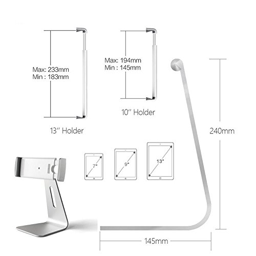 First2savvv PBZJ-STT-16UFS01 iPad Pro Aluminium Ständer Halter Halterung Tischständer Stand für 9 -13 Zoll-Tablet- iPad Air 2, Samsung Galaxy Tab Pro S Surface Pro 4 etc mit zwei Halter für Tablet vom 9. bis 13. Zoll. mit schwarz USB-Ventilator - 5