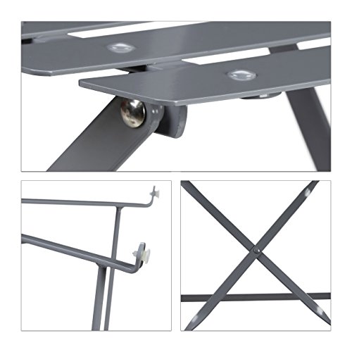 Relaxdays Bistrotisch mit 2 Stühlen, Klappbar, Eckig 60×60 cm, Metall, Outdoor, Garten Bistroset 3 Teilig, Wetterfest, Grau - 5