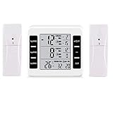 ❤ Controle varias temperaturas al mismo tiempo - el termómetro digital interior y exterior muestra la temperatura para el interior y el exterior simultáneamente. Una unidad de estación base y hasta 2 sensores remotos (transmisor) para monitorear las diferentes temperaturas de lugar diferentes.