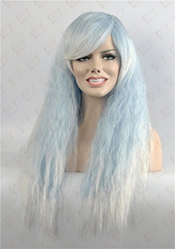 THZ Curly Heat resist Soft -touch Hair Bangs Women's Mixed Blue and White Cosplay Wigs