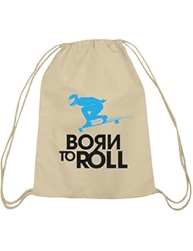 Shirtstreet24, Longboard - Born To Roll, Skateboard Baumwoll natur Turnbeutel Rucksack Sport Beutel