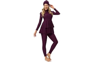 Odizli Muslimische Badeanzug Damen Burkini Langarm Schwimmoberteile Built in Bra+Schwimmhose+Hijab 3tlg Schwimmanzug