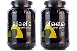 HELLENIKOS 2x 1kg schwarze Oliven Kalamata Giants entkernt - 2 Fässchen + 10ml Olivenöl zum Test im Set - Chalkidiki Griechenland