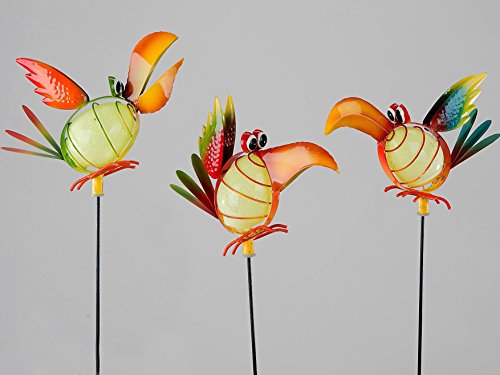 Gartenstecker Set Vogel Rico. Leuchtet im Dunkeln durch flueszierendem Glaskörper