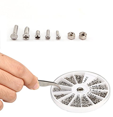 DIKETE® 1000 Stück Gläser Brille Klein Schrauben Edelstahl Mutter Sortiment Reparatur Tool Kit Set Für Uhren Armbanduhr Brillen PC Handy - 3