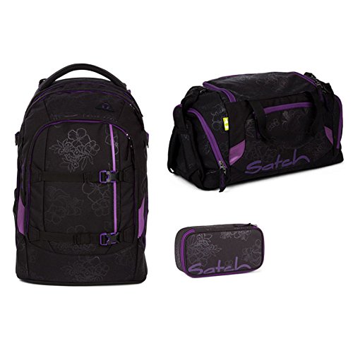 Preisvergleich Produktbild Satch Schulrucksack-Set 3-tlg Pack Purple Hibiscus 9C6 schwarz lila