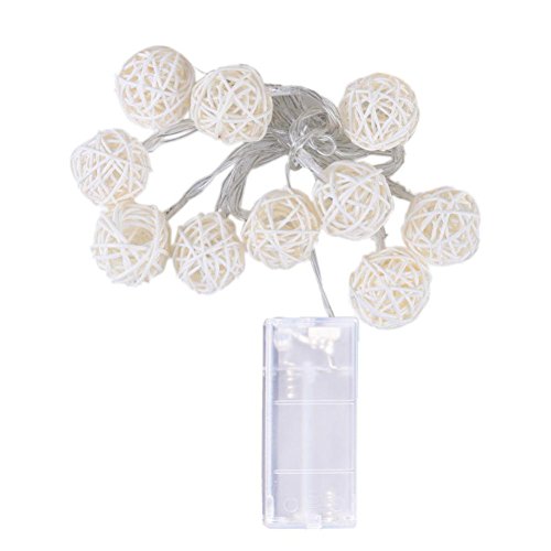 WINWINTOM 10 LED-Farbe Rattan-Kugel-Schnur-feenhafte Lichter für Weihnachtshochzeitsfest Heiß (Beige) - 7