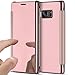 Produktbild Galaxy S7 Edge Hülle,Galaxy S7 Edge Spiegel Schutzhülle,Galaxy S7 Edge Ledertasche Handyhülle,Hpory PU Leder Clear View Plating Überzug Mirror Flip Case Ultra-Slim Kristallklar Durchsichtig Wallet Case Spiegel Ledertasche Brieftasche im BookStyle Handytasche Kunstleder Klapphülle für Männer Mädchen Slim Fit Scratch Bumper Backcover mit [Kartenfächer] [Standfunktion] [Magnetverschluß] Spiegel Schutzhülle Etui Schale für Samsung Galaxy S7 Edge + 1 x Hpory Stylus-(Roségold)