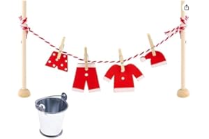 AKSXU Wichtel Zubehör Wäscheständer Set, 12 Pcs Miniatur Weihnachten Wichtelzubehör Wäscheständer für Wichteltür Weihnachten Deko und 1/12 Puppenhaus