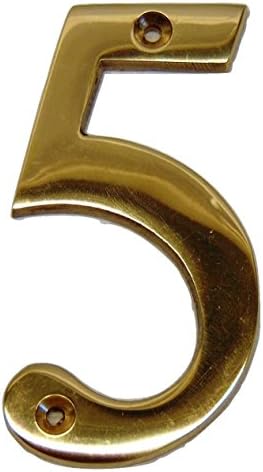 Heavy 3" (77mm) Polished Brass House Door/Gate Numbers 3/16" (5mm) Thick (Number 5)