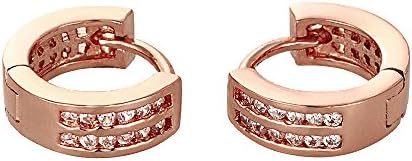 Scorpios Small Huggie Hoop Earrings Channel Cubic Zirconia Rose Gold Metal Color 2 Row 15mm Wide 1 Pair