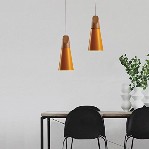 Le Homeware E27 Anhänger Schatten Holz und Aluminium Kronleuchter lampenschirm (Glühbirne nicht im Lieferumfang enthalten) AC110-240V 13cm x 28cm Gelb - 3