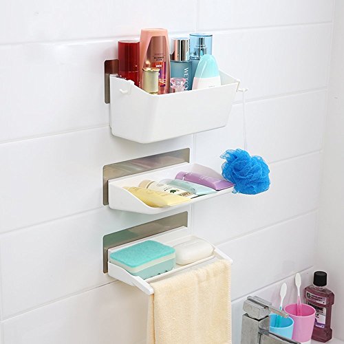 CathayBest Badregal,Kunststoff Badezimmer Duschablage Duschregal,Wandregal,Hängeregal,Küchenregal,Befestigen Ohne Bohren (weiß)