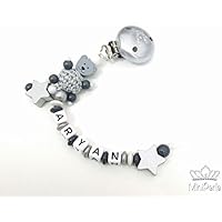 Schnullerkette mit Namen - Bär mit Häkelperle - Kleiner Prinz -Stern - Junge - C007 - C008 - C009