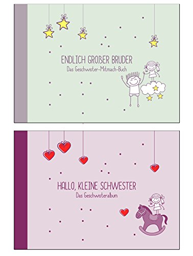 Geschenk zur Geburt für Geschwister: "Endlich großer Bruder-" + "Hallo, kleine Schwester"-Buch (Erinnerungs-/Foto-Album,Öko, Recycling-Papier)
